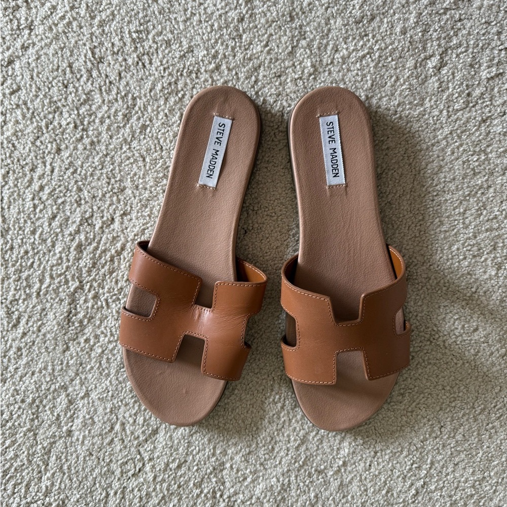 Steve Madden Tan Leather Slide Sandals